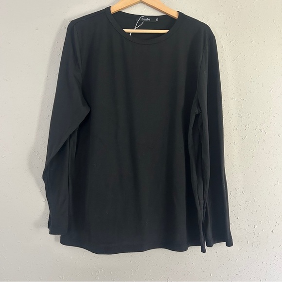 🦋 Black Long Sleeve Crew Neck Tee XXL Casual Neutral Comfy - Picture 1 of 6